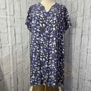 Yozly Medium Blue Floral Button Front Shortsleeve Summer Casual House Dress